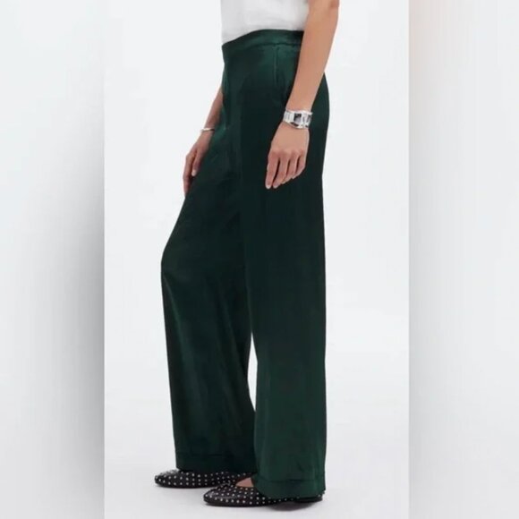 Madewell - Pull On Straight Pants in Stretch Satin - Forest Green - small - Picture 5 of 6